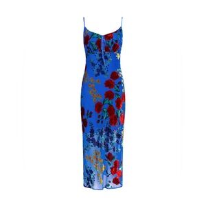 NWT Revolve Velvet Commense Blue Floral Midi Dress